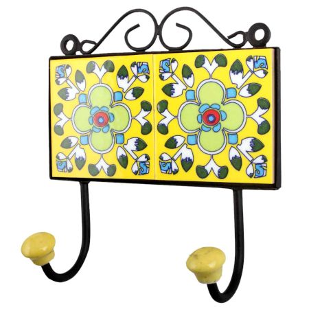 Yellow Light Green Floral Tiles Hooks